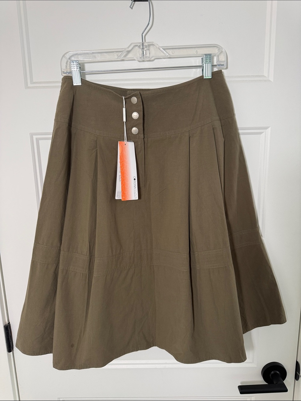 A-Line Olive Green Button-Front Women's Skirt